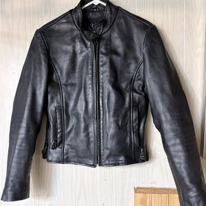 Unik Black Leather Biker Jacket- Size Small
